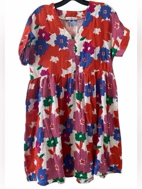 Michelle McDowell ~Babydoll Dress ~Floral ~ Multicolor ~Mini ~Cuffed Cap Sleeve